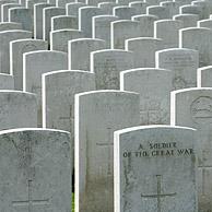 Rows of headstones at the Tyne Cot Cemetery, Passendale, Belgium